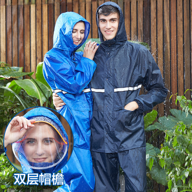 Yingmashi Adult Rainproof Raincoat Double-Layer Transparent Big Hat Brim Outdoor Cycling Split Rain Pants Rainproof
