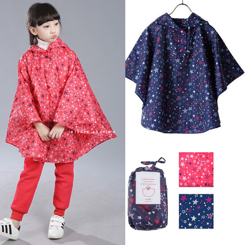 K-Style of Kidsren's Cloak Raincoat Waterproof Cute Primary School Students Lightweight Star Poncho Boys and Girls Spin Dry Watercoat