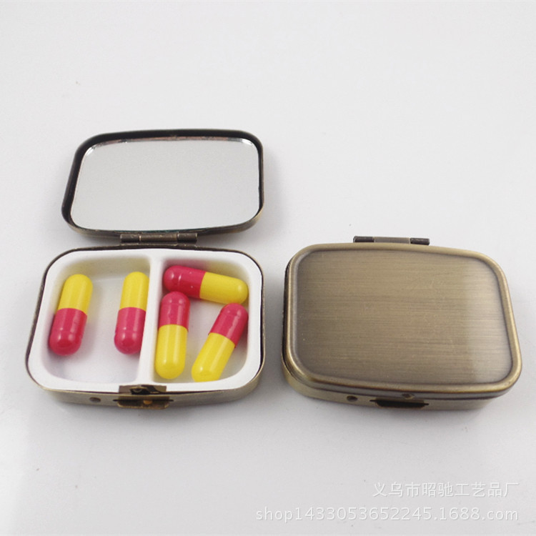 金属方形药丸盒 古色出口便携药盒 创意礼品收纳盒 pillbox