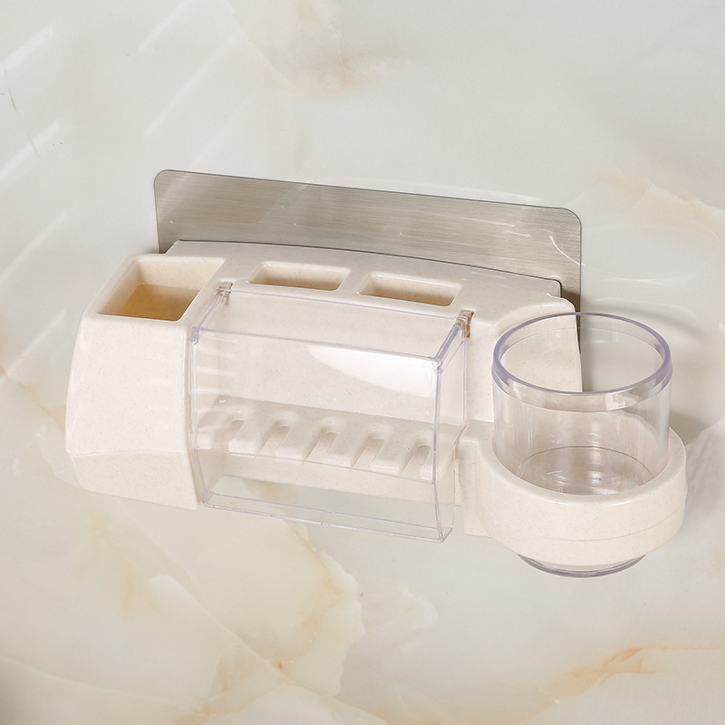 Bathroom toiletries toothpaste toothbrush holder creative seamless adhesive brush cup set wall-mounted toothbrush holder set