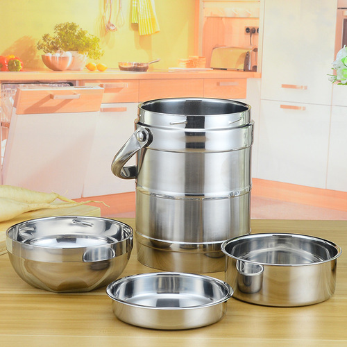 Factory direct sales stainless steel lunch box bowl lid double-layer insulated pot large capacity portable insulated lunch box bucket