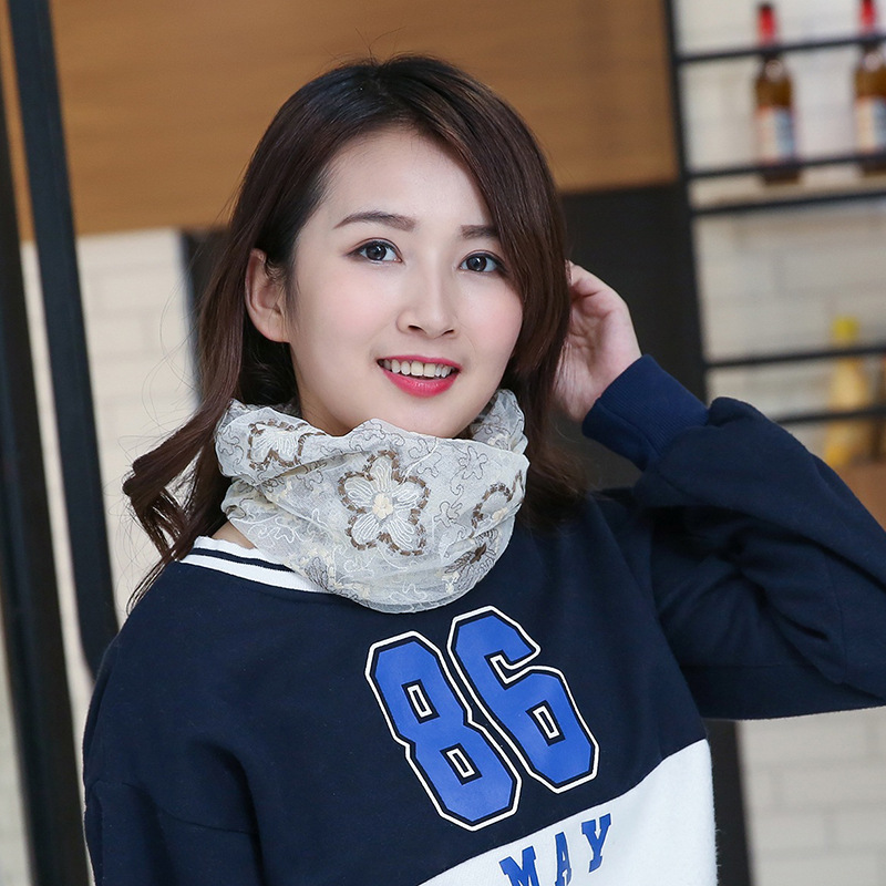 2024跨境新款堆堆帽多用途蕾丝头巾防晒御寒韩版休闲围脖批发