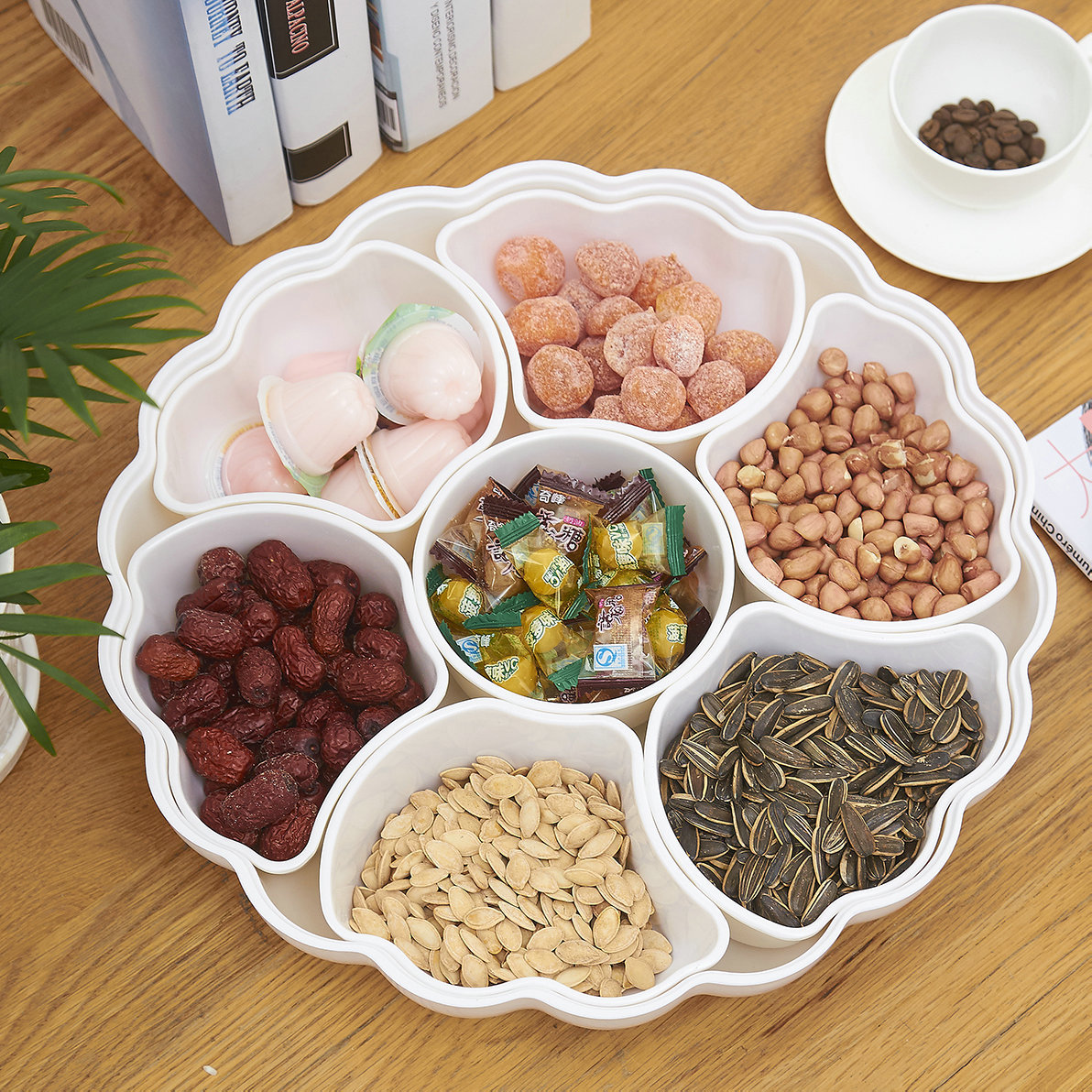 仿瓷大号七格南瓜糖果盒 密胺分格组合带盖婚庆果盘 批发