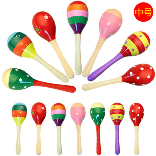 Wholesale wooden cartoon maracas, wooden maracas, training hearing rattles, baby exercise hand held musical instruments toys