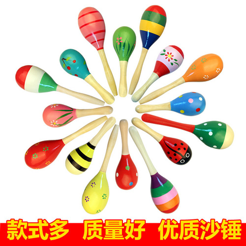 Wholesale wooden cartoon maracas, wooden maracas, training hearing rattles, baby exercise hand held musical instruments toys