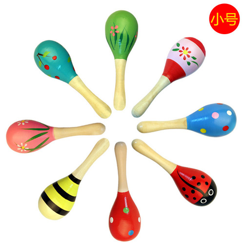 Wholesale wooden cartoon maracas, wooden maracas, training hearing rattles, baby exercise hand held musical instruments toys