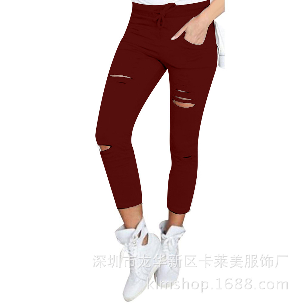 Ebay Europe foreign trade new pencil pants summer best selling broken pants women's leggings manufacturers in stock
