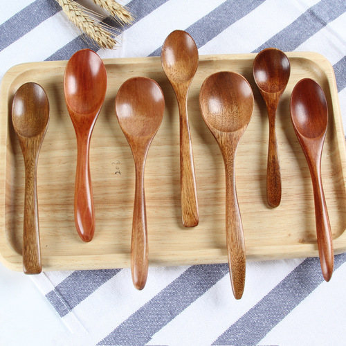 LOGO Engraved Solid Wood Spoon Japanese Honey Spoon Small Wooden Spoon Wooden Coffee Stirring Spoon Wooden Tableware Wholesale
