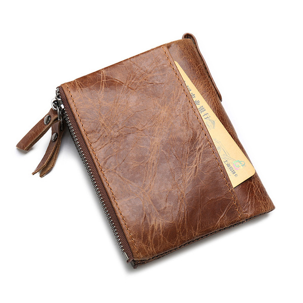 Retro leather wallet with zipper