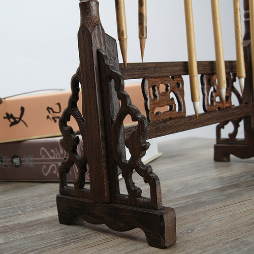 Manufacturer wholesale chicken wing wood brush pen hanging 6-pin 7-pin 8-pin brush wooden pen holder four treasures of study supplies