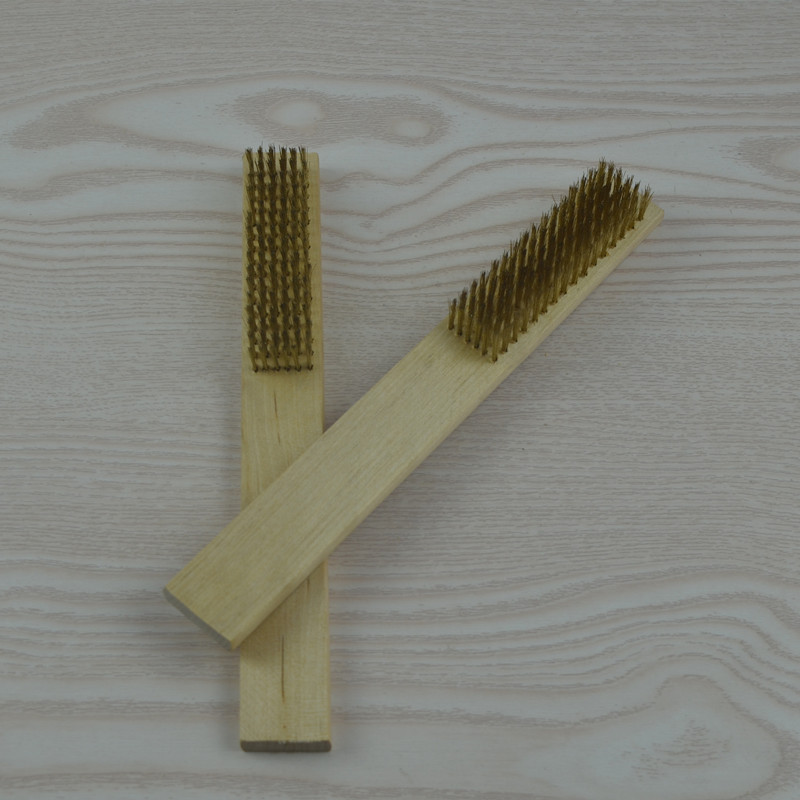 厂家直供铜丝刷木柄抛光清理工具6排铜刷清洁除尘神器