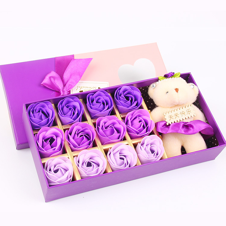 Regalos de San Valentín 12 cajas de regalo de flores de jabón flores flores artificiales oso rosa regalo creativo flor eterna al por mayor