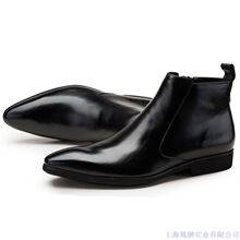 2023新款高帮鞋尖头欧版头层牛皮打造商务韩版纯皮切尔西皮靴男鞋