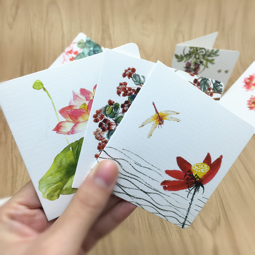 Estilo chino retro pintura de tinta creativa pequeña tarjeta de felicitación flores Tarjeta de mensaje Día de San Valentín gracias Tarjeta de bendición
