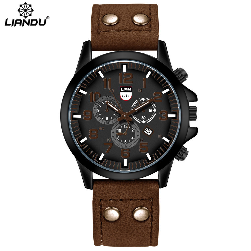 Reloj de Cuarzo LIANDU para Hombre, Diseño de Tres Esferas Falso, Correa de PU, Moderno y Casual, Venta por Mayor