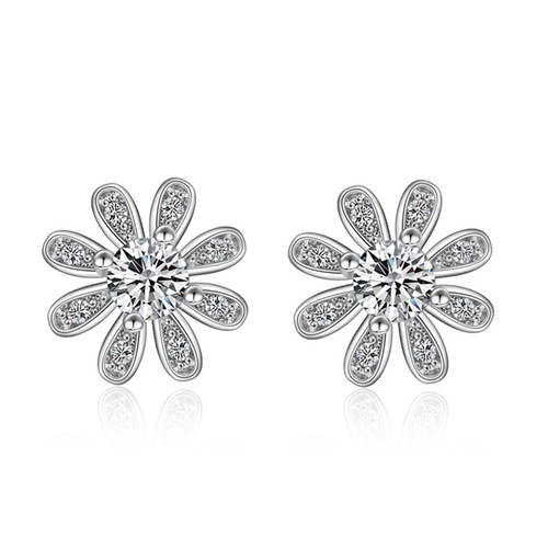 Weihua super flash zircon daisy flower earrings women's silver jewelry Korean temperament pastoral sweet silver plated earrings