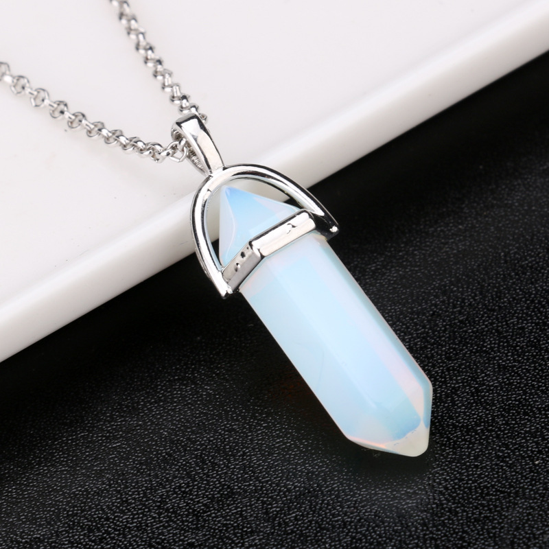 AliExpress deseo Venta caliente moda europea y americana Piedra Natural bala columna hexagonal colgante collar de piedra joyería al por mayor