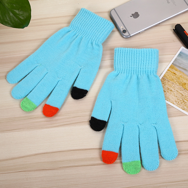 Shunjun fábrica de punto de acrílico personalizado guantes de pantalla táctil guantes de alambre caliente Jacquard para dibujar logotipo bordado