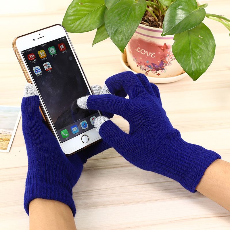 Shunzun Knitting Factory suministra directamente guantes a rayas para teléfonos móviles con pantalla táctil, guantes abrigados con pantalla táctil de acrílico de invierno