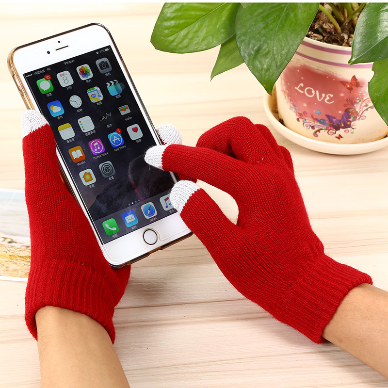 Shunzun Knitting Factory suministra directamente guantes a rayas para teléfonos móviles con pantalla táctil, guantes abrigados con pantalla táctil de acrílico de invierno