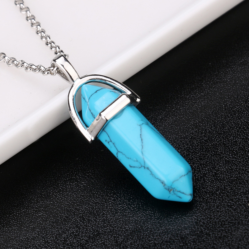 AliExpress deseo Venta caliente moda europea y americana Piedra Natural bala columna hexagonal colgante collar de piedra joyería al por mayor