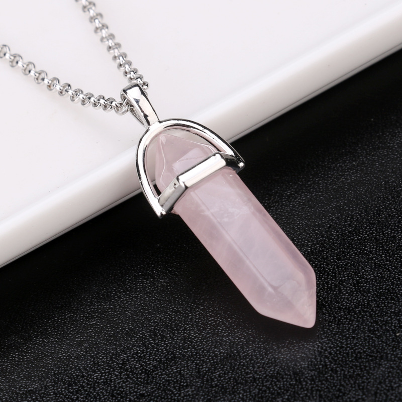 AliExpress deseo Venta caliente moda europea y americana Piedra Natural bala columna hexagonal colgante collar de piedra joyería al por mayor