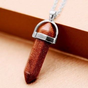 AliExpress deseo Venta caliente moda europea y americana Piedra Natural bala columna hexagonal colgante collar de piedra joyería al por mayor