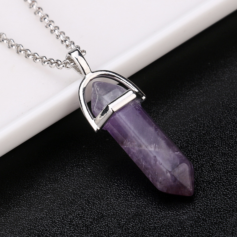 AliExpress deseo Venta caliente moda europea y americana Piedra Natural bala columna hexagonal colgante collar de piedra joyería al por mayor