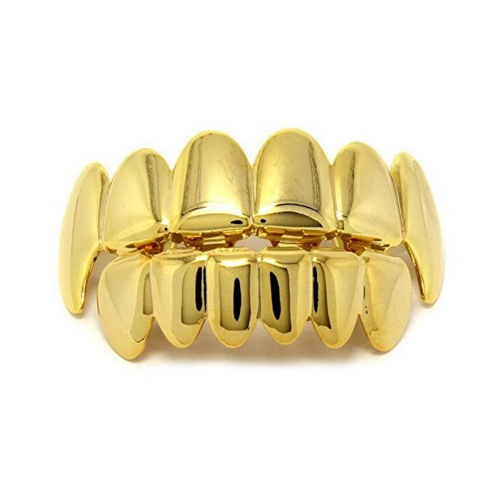 Золото зубных украшений Grillz, настоящее золото на медной основе, комплекты верх-низ, украшения в стиле хип-хоп