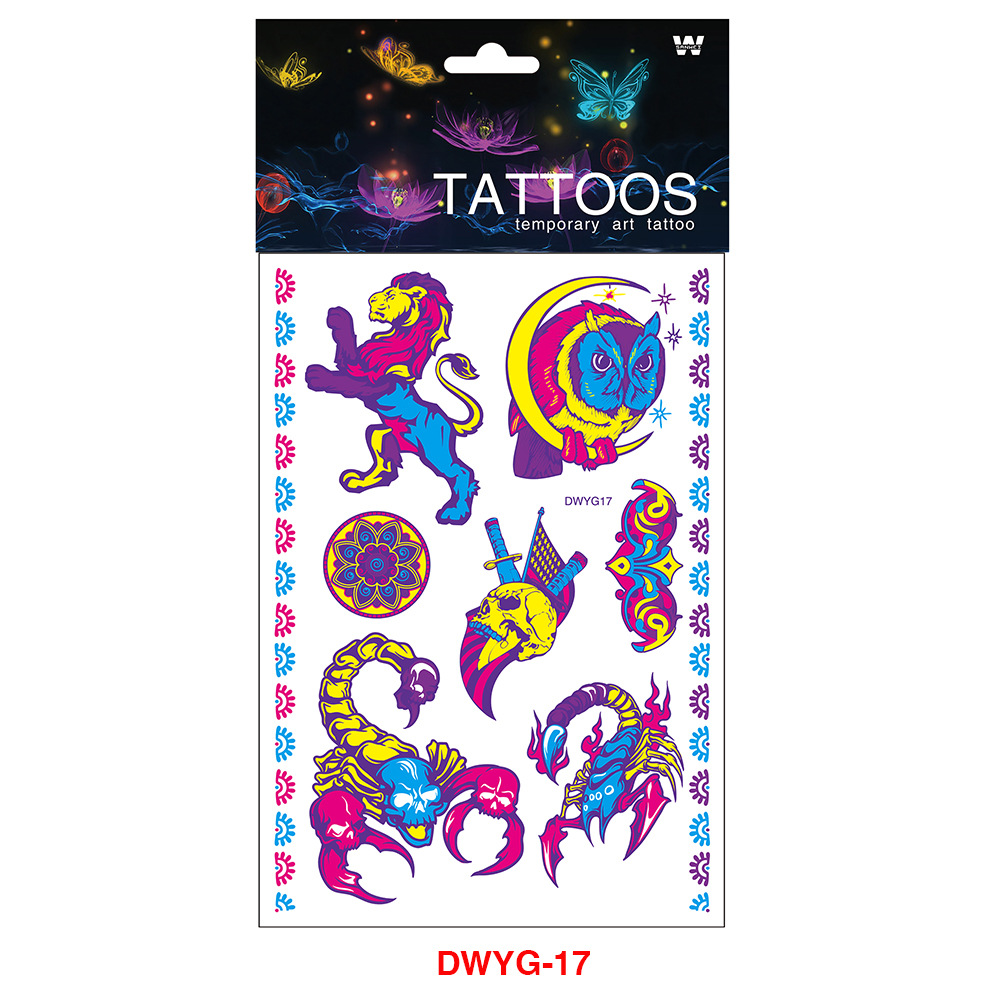 Tatuajes Temporales Fluorescentes para Brazo de Papel de Transferencia de Agua, Impermeable para Halloween