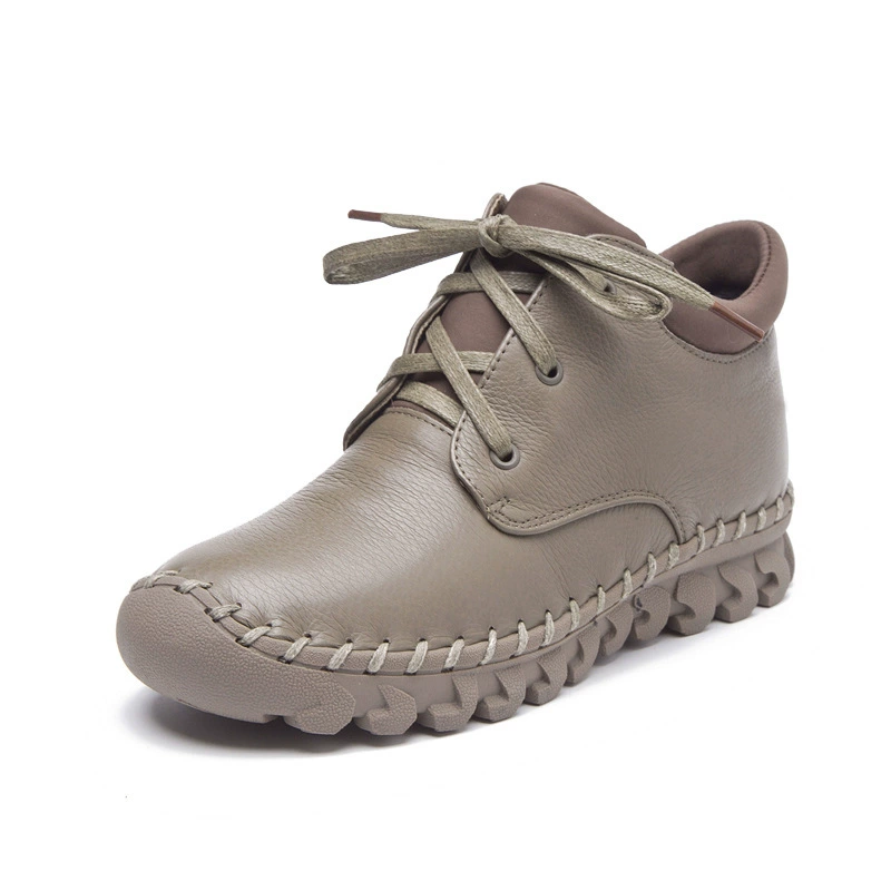 Осенне-зимние новые кожаные короткие сапоги, сшитые вручную женские сапоги, верхний слой воловьей кожи, кожаные сапоги с мягкой подошвой, оптовая продажа с фабрики