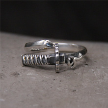 梵银银饰 S925纯银复古戒指 原创设计个性武士刀剑泰银指环男士