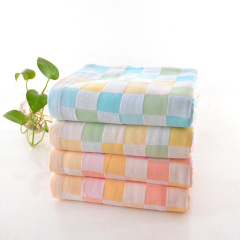 Double-layer gauze children's towel, thin plaid, hanging pure cotton baby saliva towel, soft small towel for infants and young children