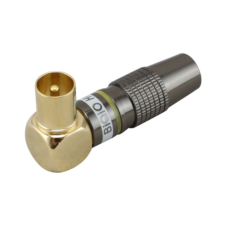 P556 有线电视线焊接公头TV头射频插头电视头RF 90度电视插头