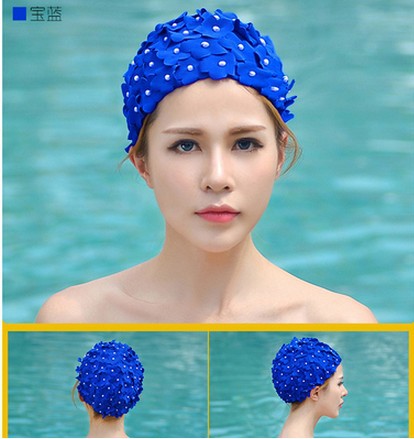 Gorra de Natación con Pétalos 3D y Perlas de Nailon para Natación y Aguas Termales