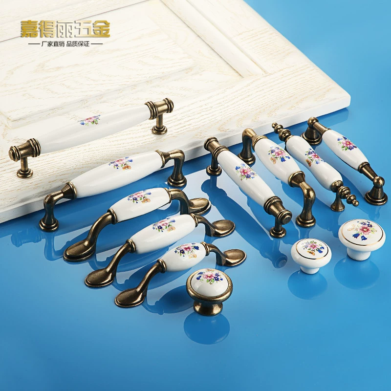 Антикварная керамическая ручка в европейском стиле с пасторальным дизайном, современная простая круглая маленькая ручка в скандинавском стиле для дверцы шкафа или ящика.