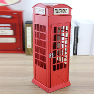 Zakka grocery handicraft antique craftsmanship iron fur red telephone kiosk model decoration decoration wholesale