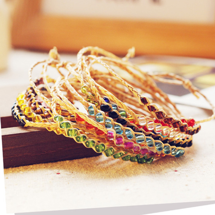 Rafi Grass Lucky Grass Bracelet Hand-woven Wishing Rope 12 Beads Korean-style Crystal Bracelet Free Shipping