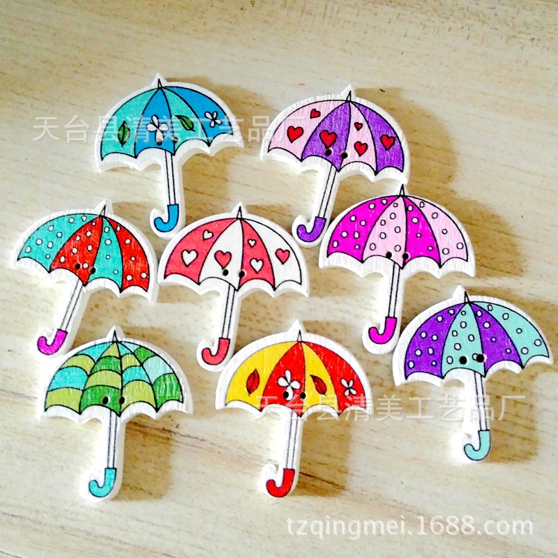 Paraguas de madera con fondo blanco botón de madera fondo blanco decorativo de madera pintado flor paraguas botón 50 piezas un paquete