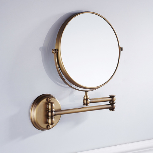 Retro bathroom 8-inch folding makeup mirror flip-out telescopic beauty mirror wall-mounted bathroom mirror with 3x magnification on both sides