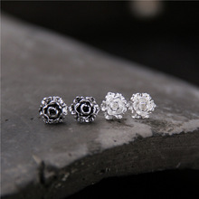 梵银素白S925纯银时尚个性小花文艺耳钉做旧泰银复古民族风女耳饰