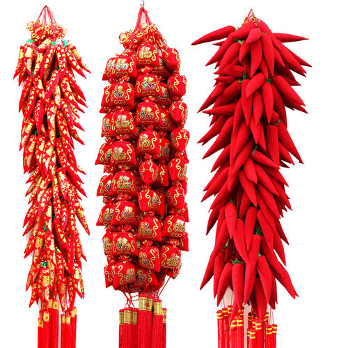 Wedding Supplies Festive Red Pepper Pendant Spring Festival New Year Decoration Chinese Knot Pendant Chili Firecracker Lucky Bag Wholesale