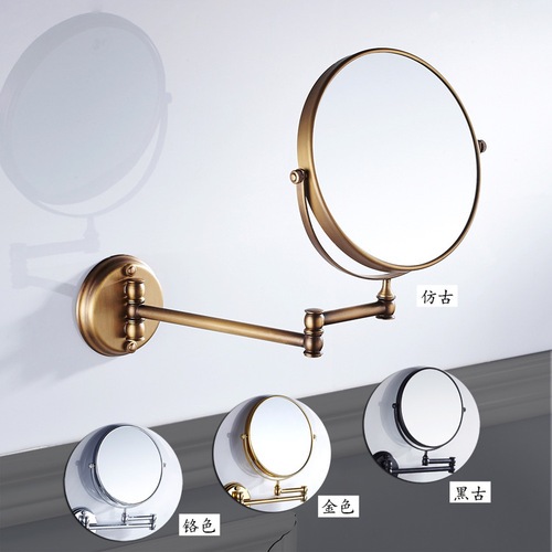 Retro bathroom 8-inch folding makeup mirror flip-out telescopic beauty mirror wall-mounted bathroom mirror with 3x magnification on both sides