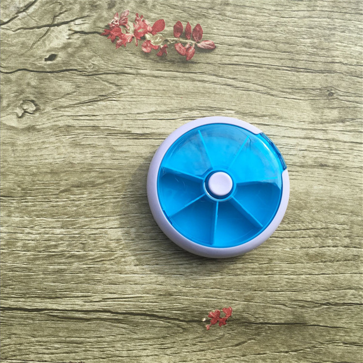 Creative round one week seven grid rotating pill box 7 days portable 7 Grid Week plastic portable small pill box