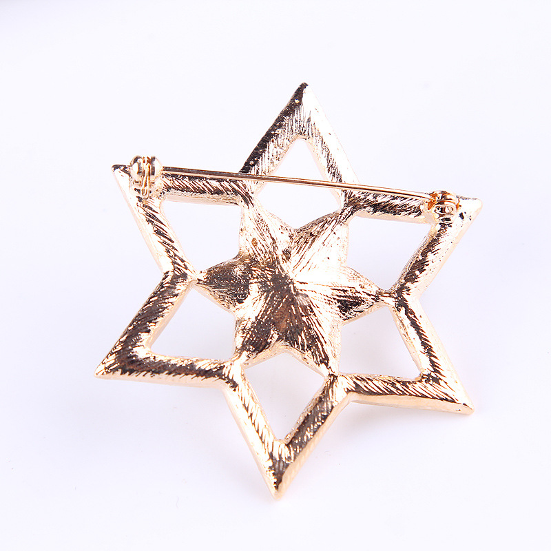 Stile coreano alla moda e atmosfera versatile piena di spilla a forma di stella a sei punte con perle di diamanti, accessori per abbigliamento femminile_voghion.com