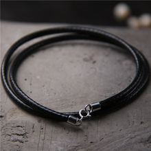 梵银银饰品925纯银扣黑色绳子吊坠项链蜡绳男女通用皮绳40-60厘米