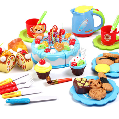Children's play house simulation educational kitchen birthday cake toy baby fruit cut fun DIY creative gift