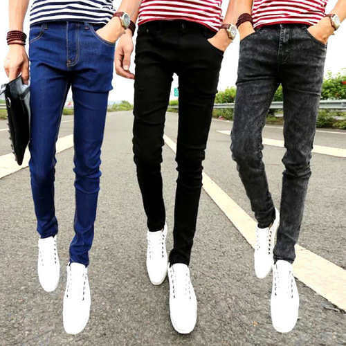 Summer Men's Denim Long Pants Slim Fit Men's Straight Leg Elastic Mini Footwear Pants Men's Pants Fashion Korean Version Slimming