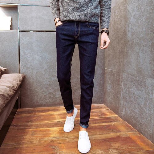 Summer Men's Denim Long Pants Slim Fit Men's Straight Leg Elastic Mini Footwear Pants Men's Pants Fashion Korean Version Slimming