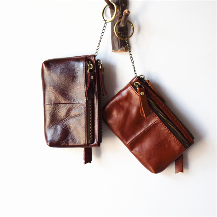 Handmade genuine leather foreign trade coin purse women's oil wax head layer cowhide wallet women's coin bag key bag vintage card bag